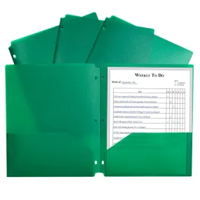 2 Pocket Poly Portfolio Green with  3 Hole Punch (Pack of 12)