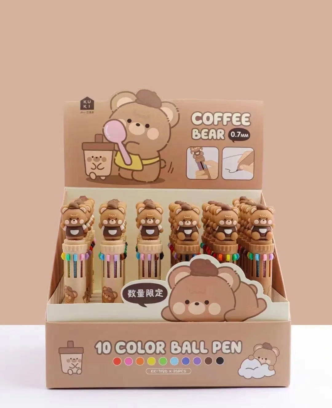 23004 COFFEE BEAR 10-COLOR RETRACTABLE BALL PEN-36