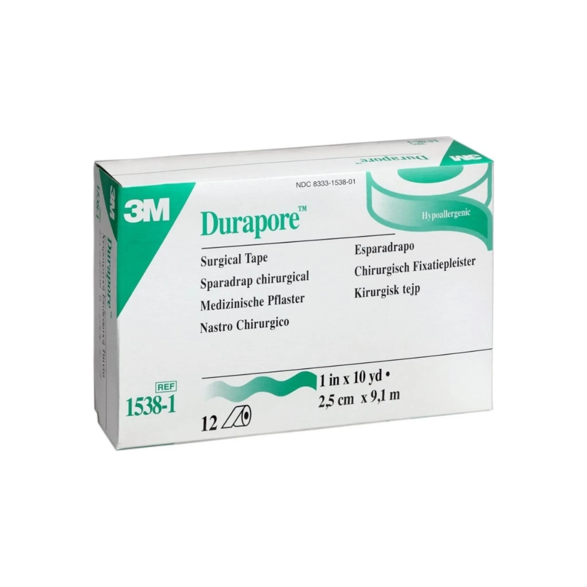 3M Medical Tape Durapore Silk-Like Cloth 1" X 10 Yard White NonSterile, 12 ea