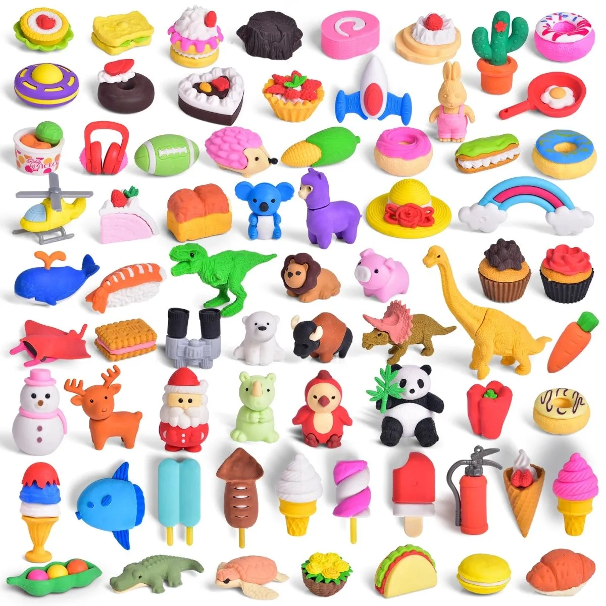 70 Pcs Mini Toys: Puzzle Erasers