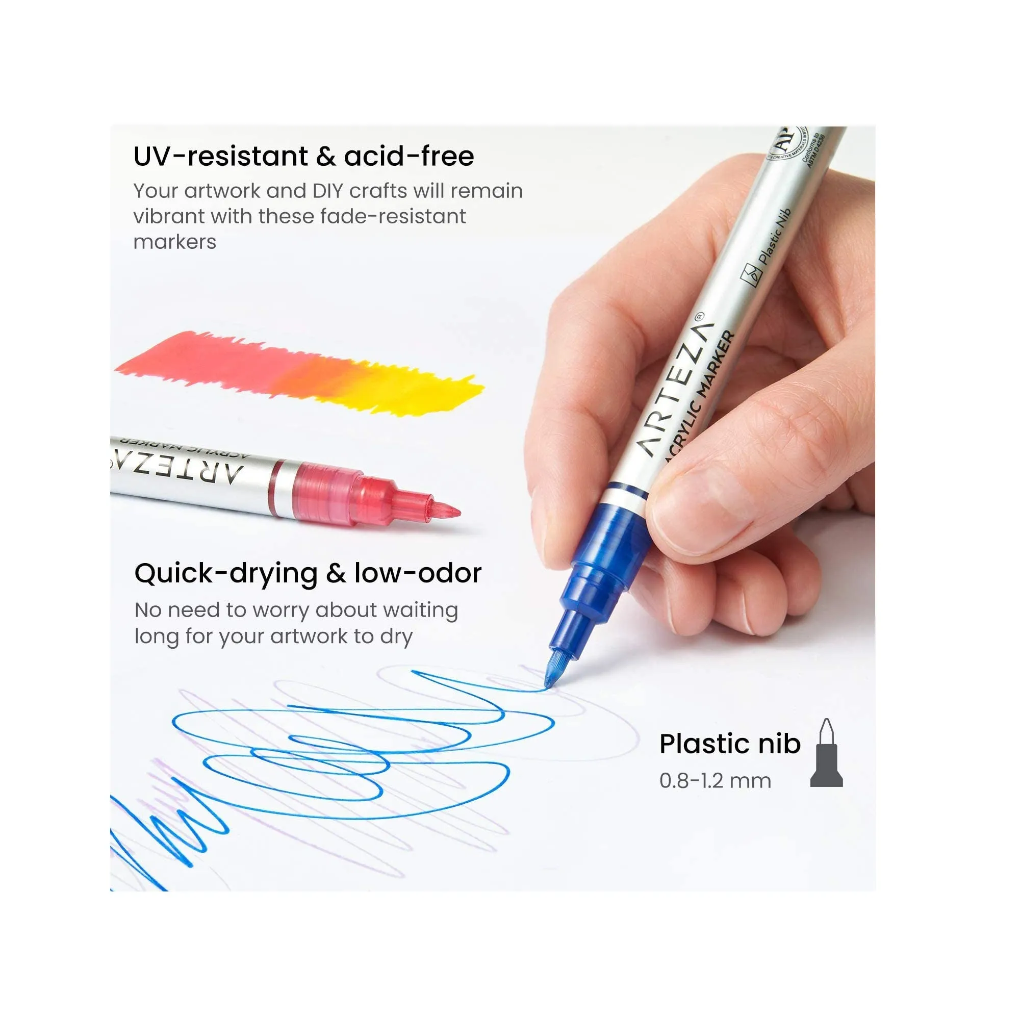 Acrylic Paint Markers | Set of 40 Colors | Long-Lasting Paint Pens | Plastic Nibs