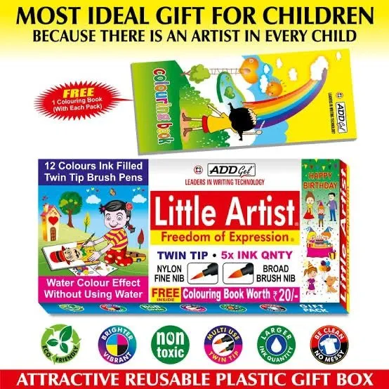Add Gel Little Artist - Twin Tip Brush Pens(Pack of 12)
