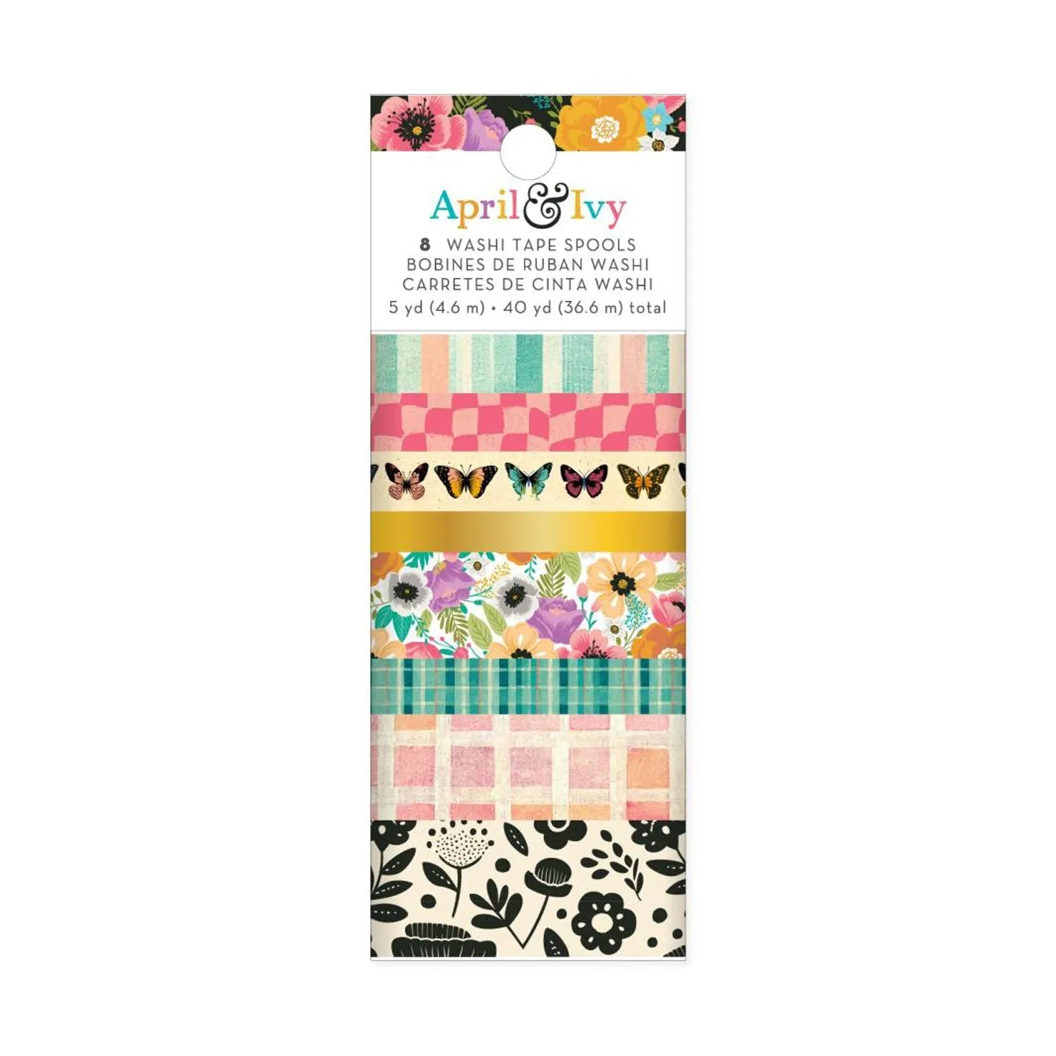 American Crafts April & Ivy Washi Tape w/Gold Foil 8/Pkg*