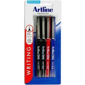 Artline 200 Fineliner Pen 0.4Mm Assorted Pack 4