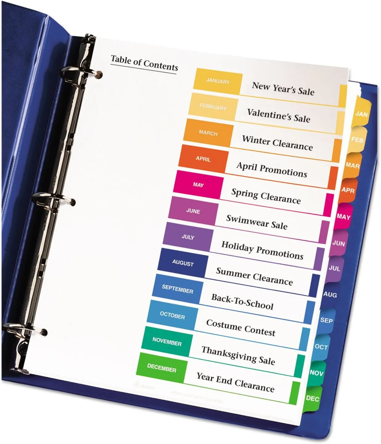 Avery Jan-Dec 12 Tab Dividers for 3 Ring Binders, Customizable Table of Contents, Multicolor Tabs, 6 Sets
