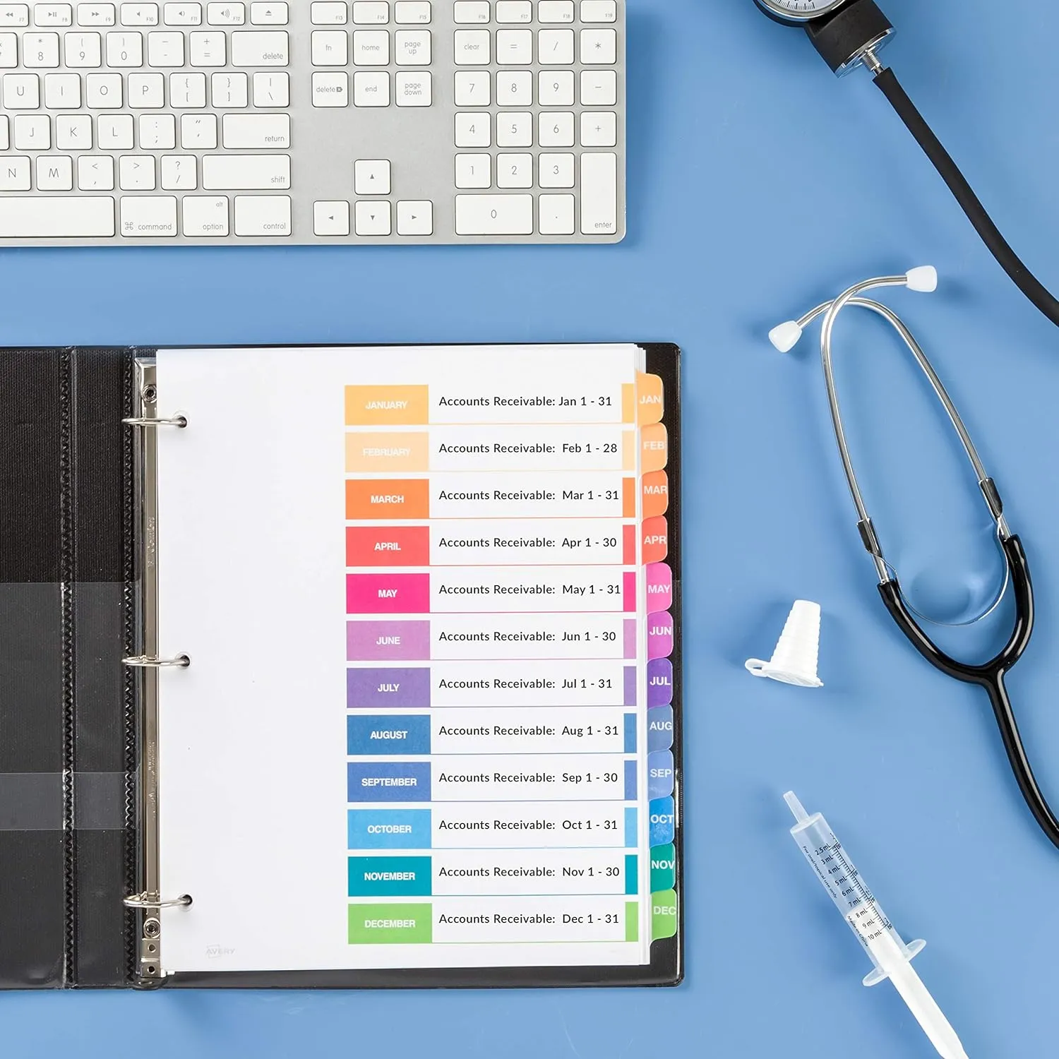 Avery Jan-Dec 12 Tab Dividers for 3 Ring Binders, Customizable Table of Contents, Multicolor Tabs, 6 Sets