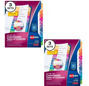 Avery Jan-Dec 12 Tab Dividers for 3 Ring Binders, Customizable Table of Contents, Multicolor Tabs, 6 Sets