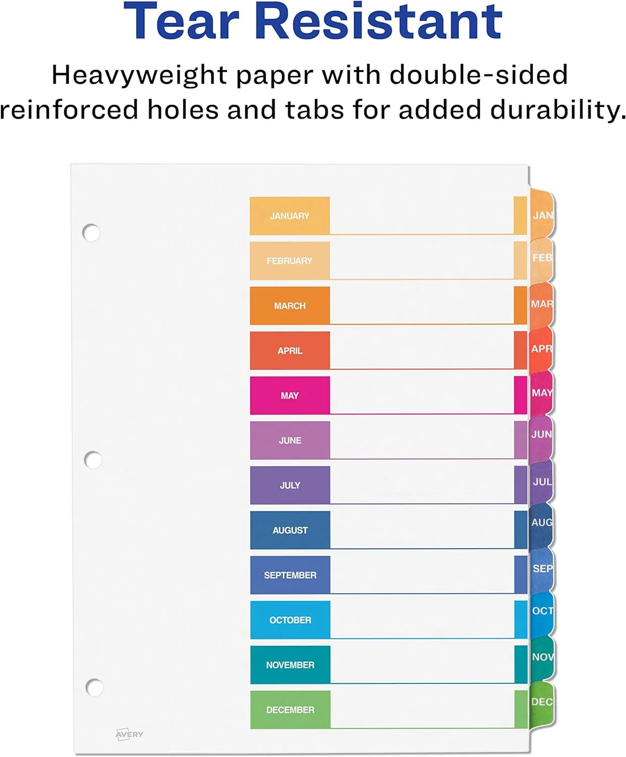 Avery Jan-Dec 12 Tab Dividers for 3 Ring Binders, Customizable Table of Contents, Multicolor Tabs, 6 Sets