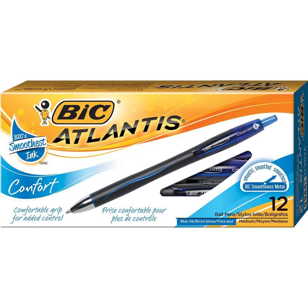 Bic Atlantis Comfort Retractable Ballpoint Pen Blue Box 12