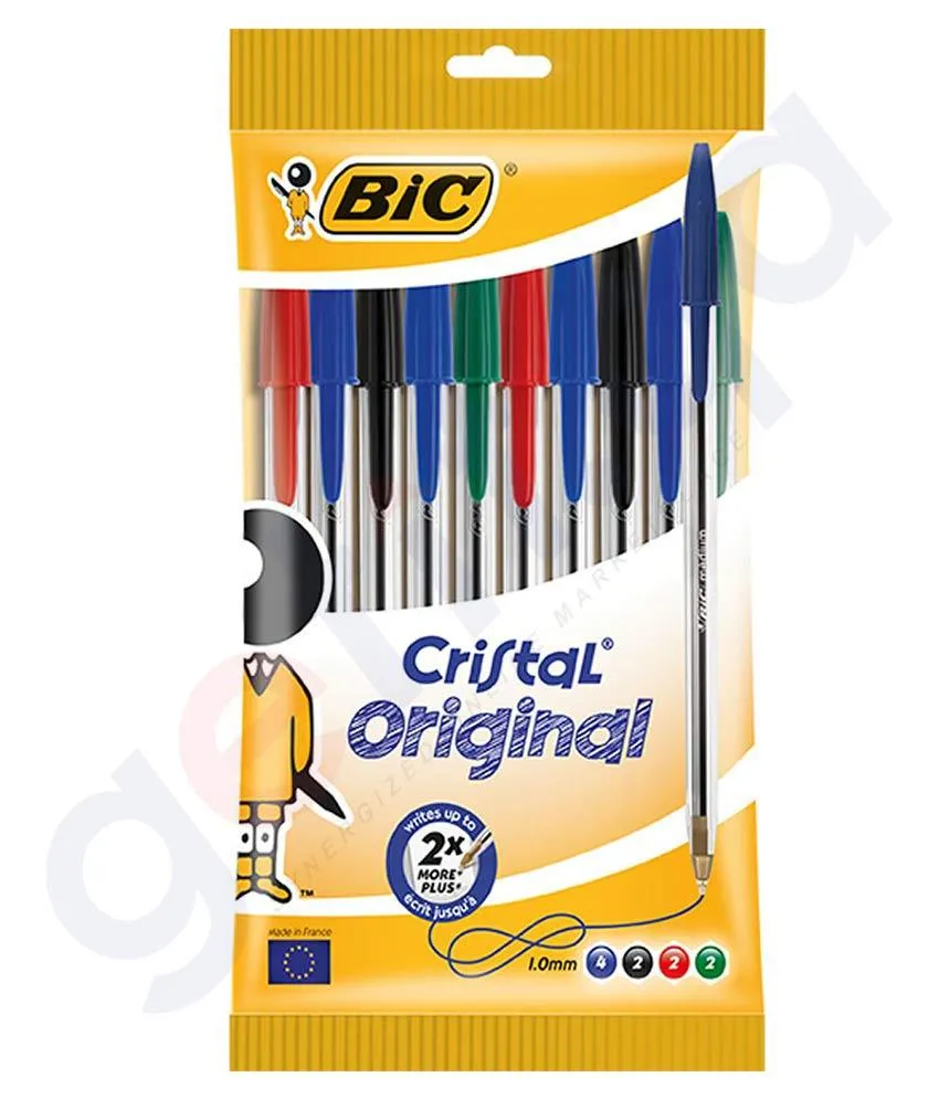 BIC CRISTAL MEDIUM ASSORTED 10 PENS IN POUCH