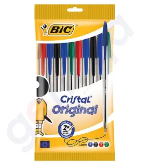 BIC CRISTAL MEDIUM ASSORTED 10 PENS IN POUCH