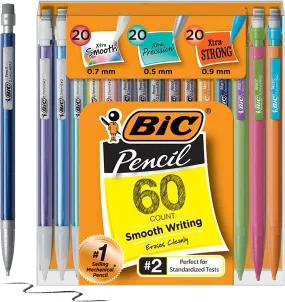 BIC Mechanical Pencil Variety Pack, #2 with eraser, 0.5mm, 0.7mm, 0.9mm, Refillable, 60-Count