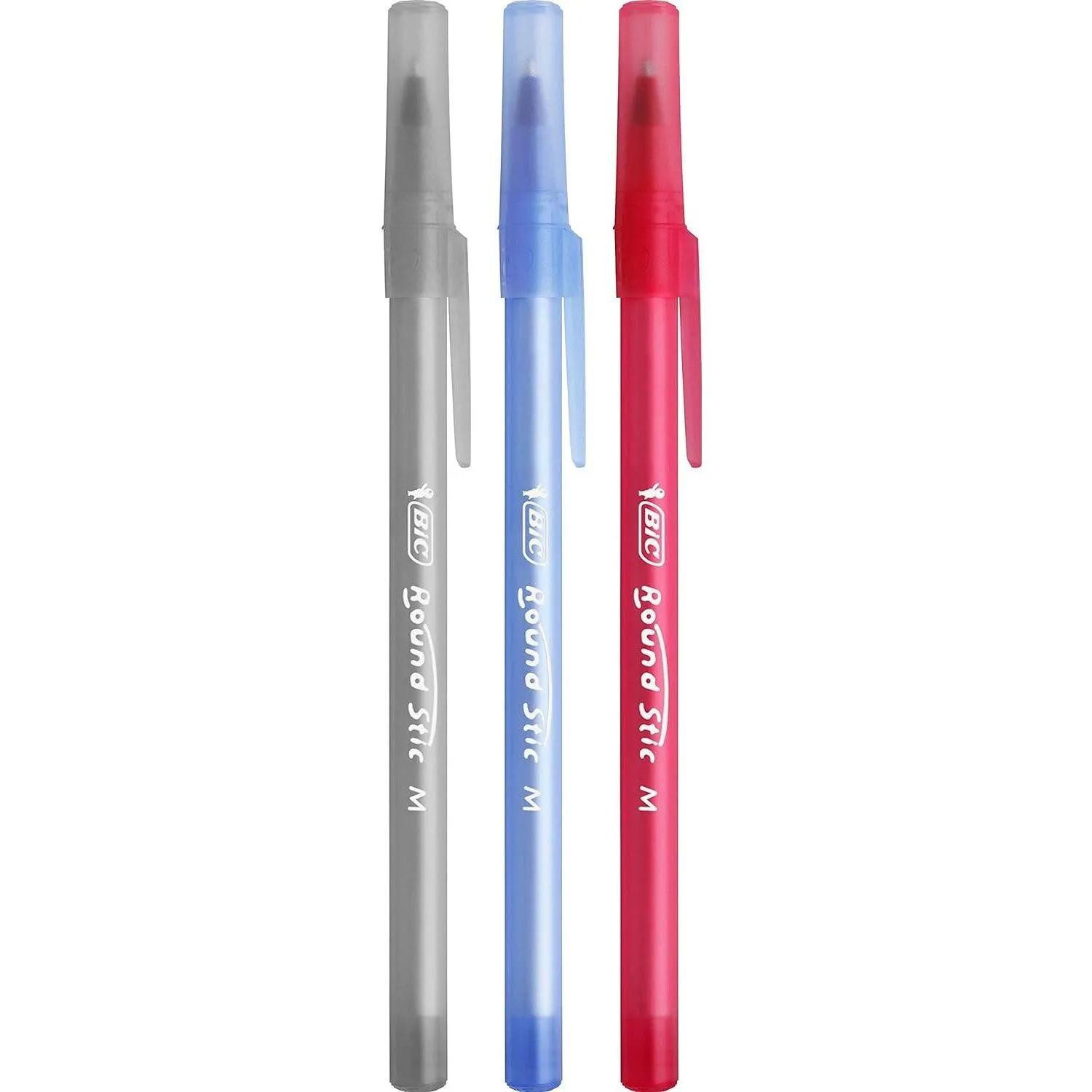 Bic Round Stic Ballpoint Pens Medium Assorted Black/Blue/Red Pack 10