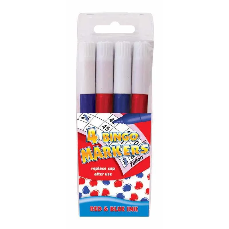 Bingo Markers - 4 Pack Blue Red Dabbers Game Night Supplies