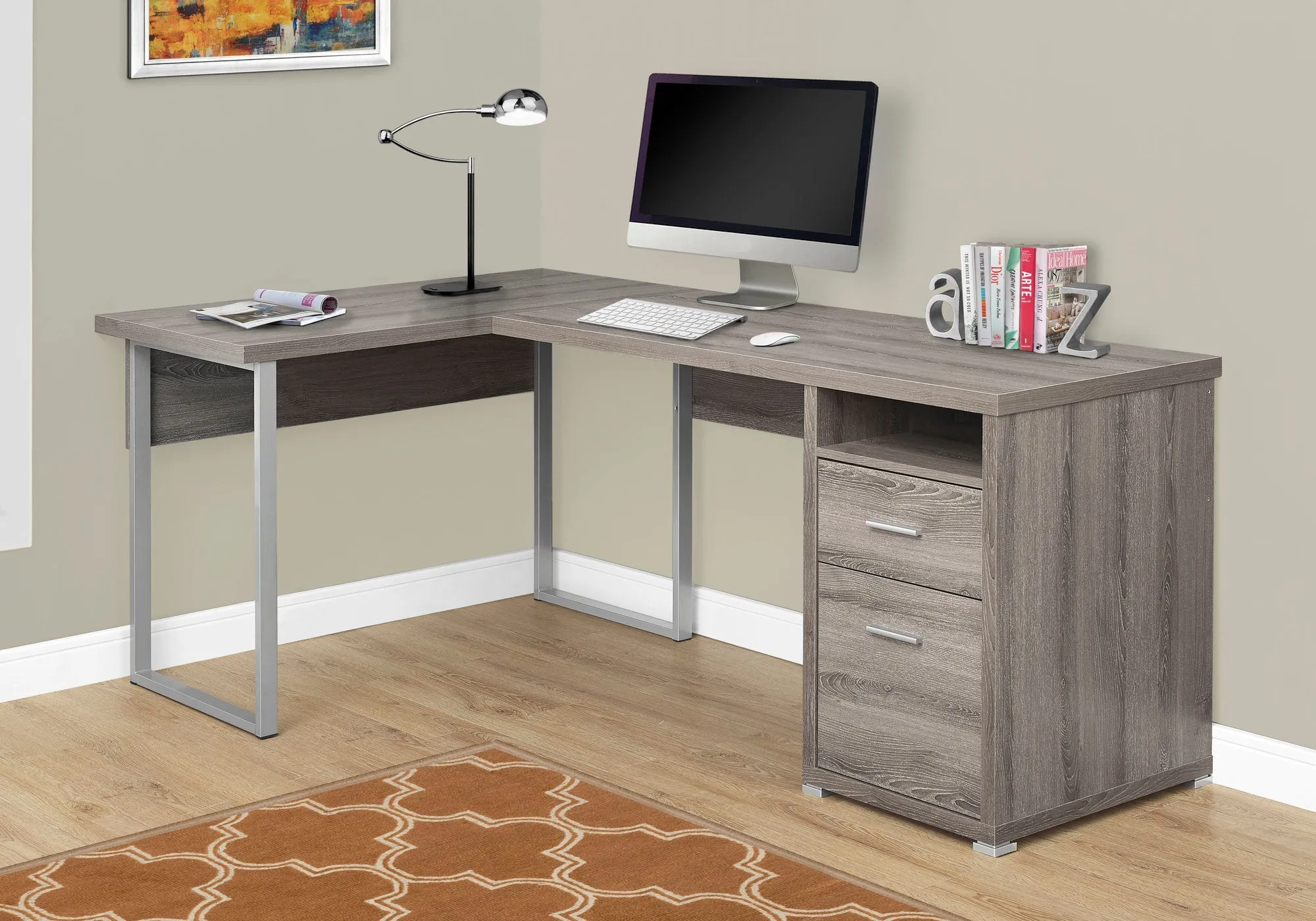 Computer Desk - 80"L / Dark Taupe Left Or Right Facing