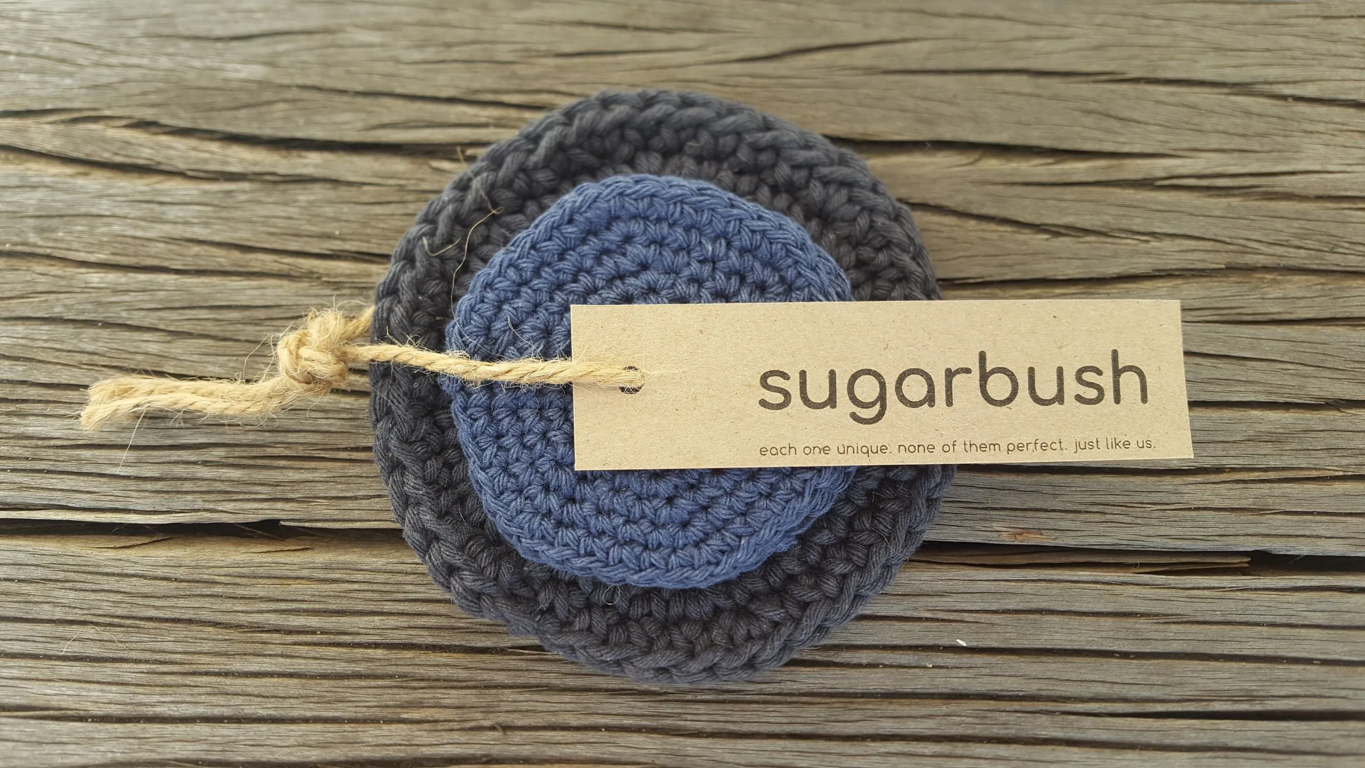 Crocheted Trivet and Coaster Set - Black and Denim