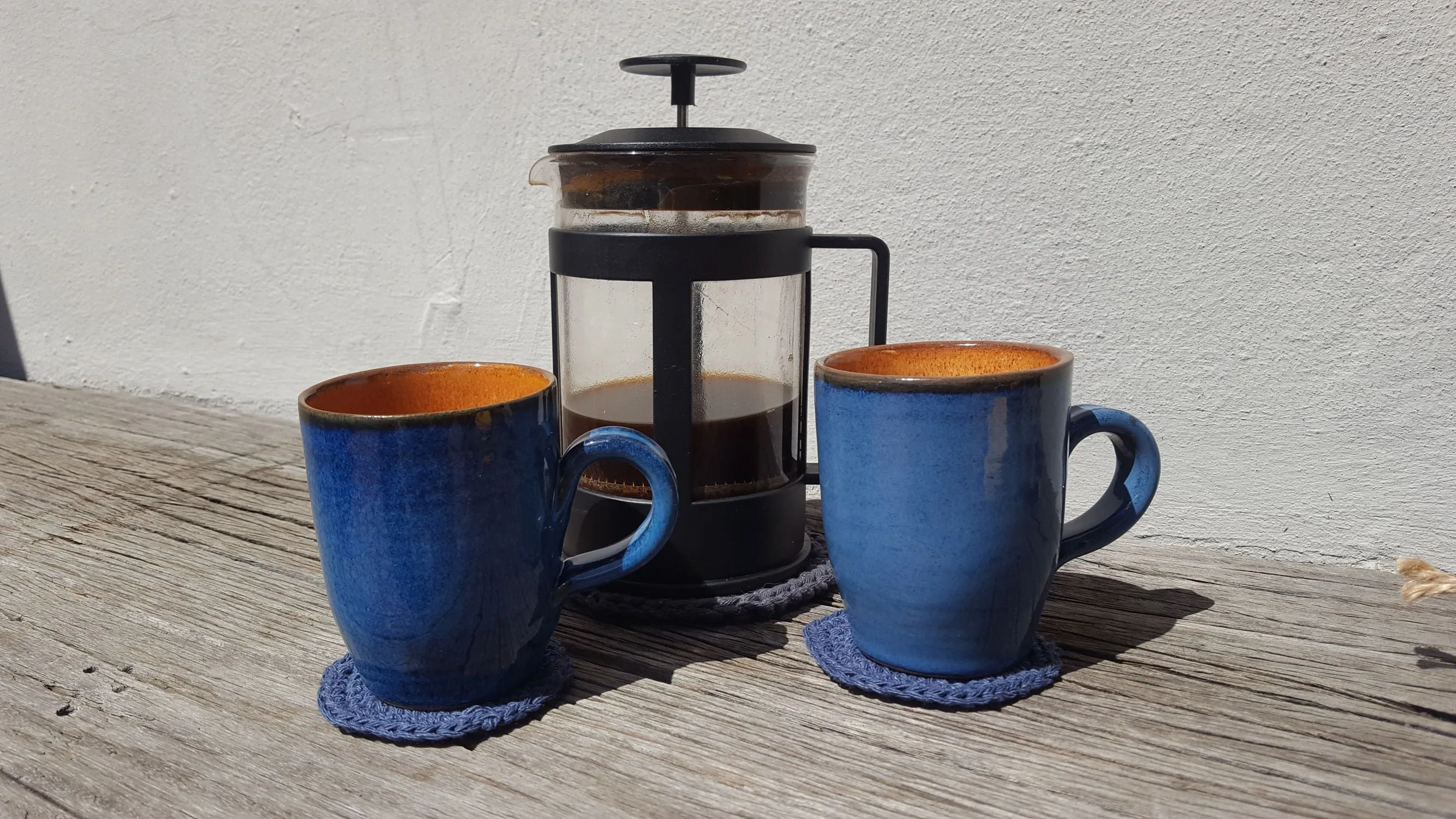 Crocheted Trivet and Coaster Set - Black and Denim