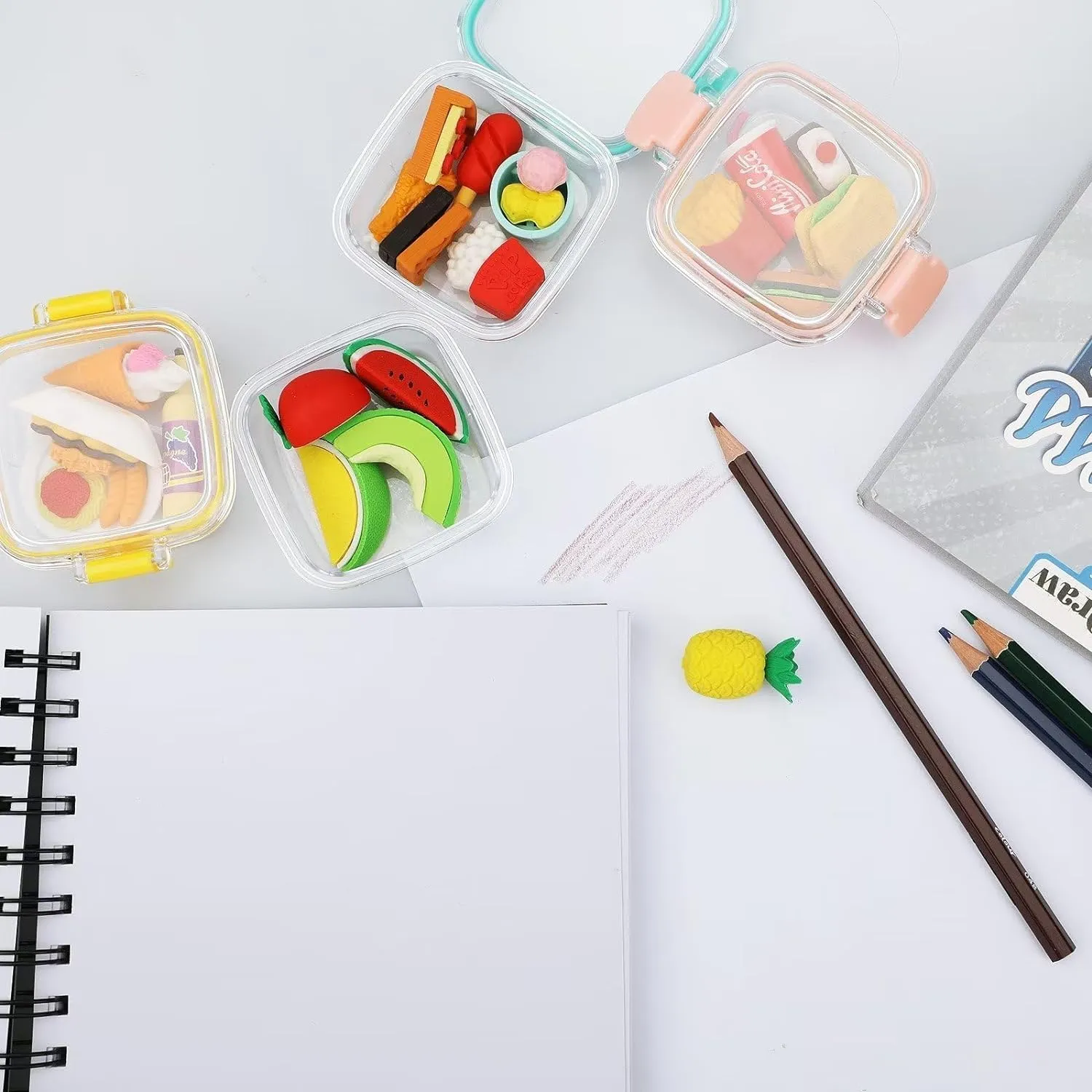Cute Small Food Tiffin Lunch Box Fancy Erasers for Kids