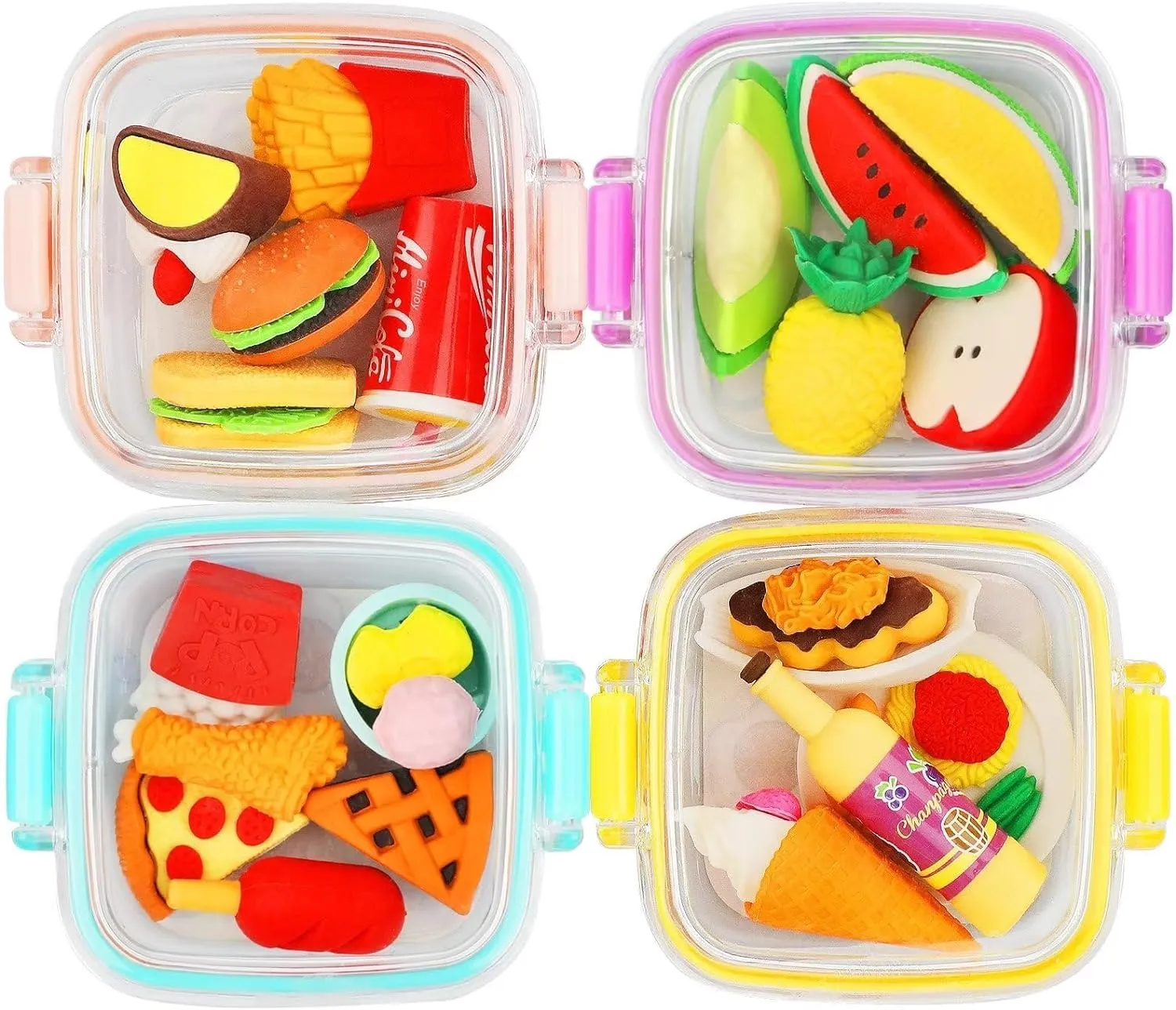 Cute Small Food Tiffin Lunch Box Fancy Erasers for Kids