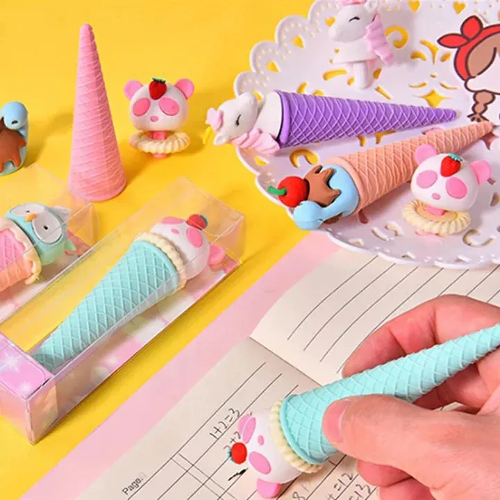 Cute Softy Ice Cream Cone Shaped Eraser for Kids
