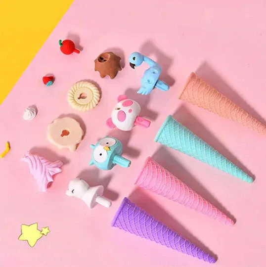 Cute Softy Ice Cream Cone Shaped Eraser for Kids