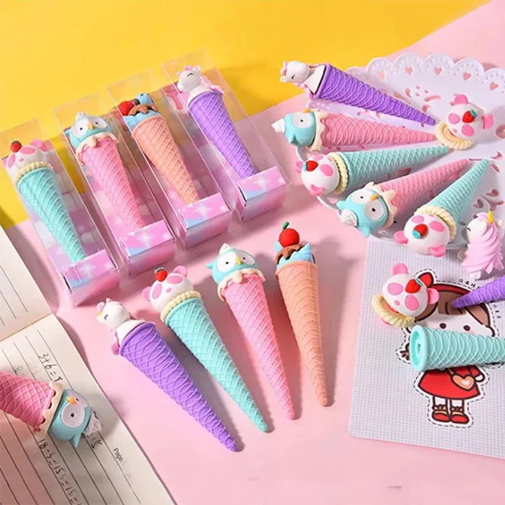 Cute Softy Ice Cream Cone Shaped Eraser for Kids