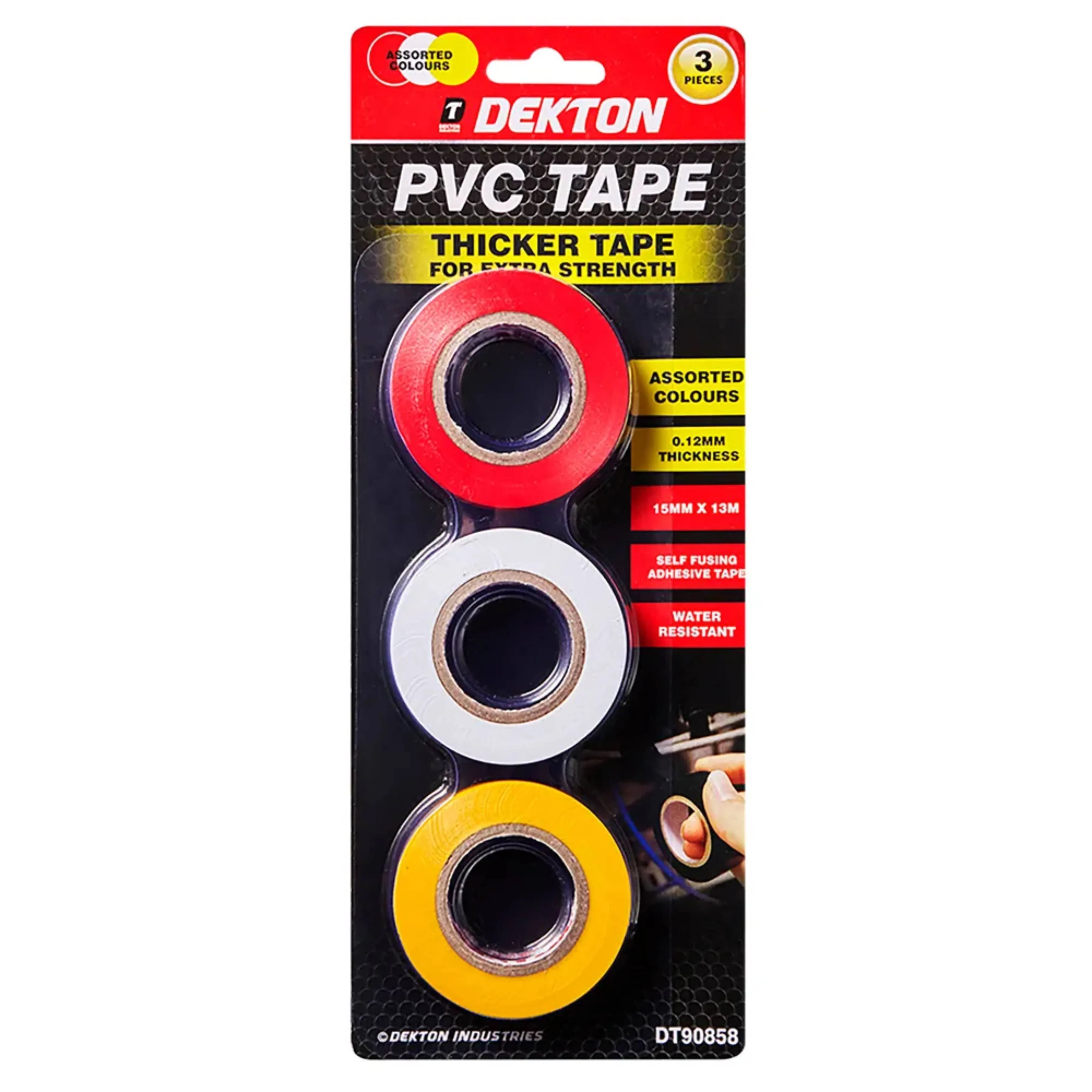 DEKTON 3PC PVC 13m Tape Set - Yellow, Red, White