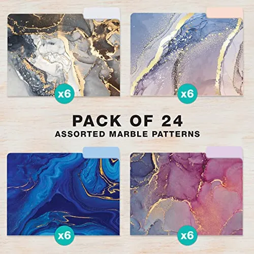 Deluxe Designer Colored Marble Print Heavy Duty File Folders, 24 Pack