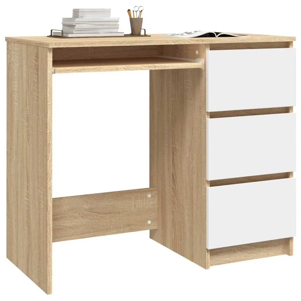 Desk White and Sonoma Oak 90x45x76 cm Engineered Wood