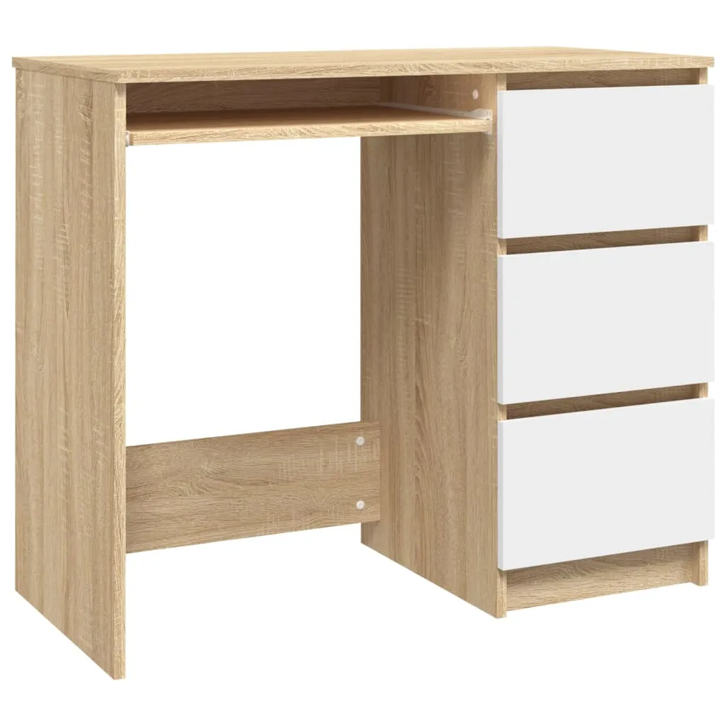 Desk White and Sonoma Oak 90x45x76 cm Engineered Wood