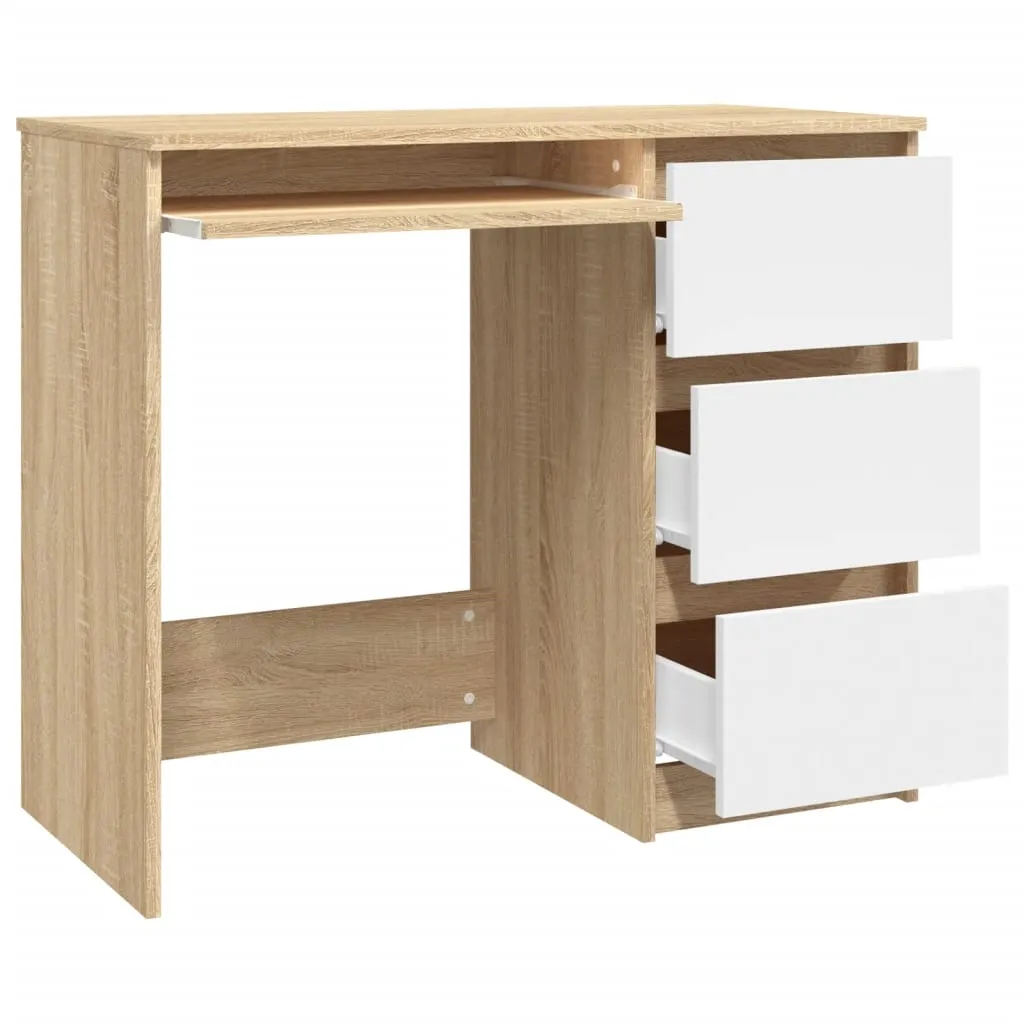 Desk White and Sonoma Oak 90x45x76 cm Engineered Wood