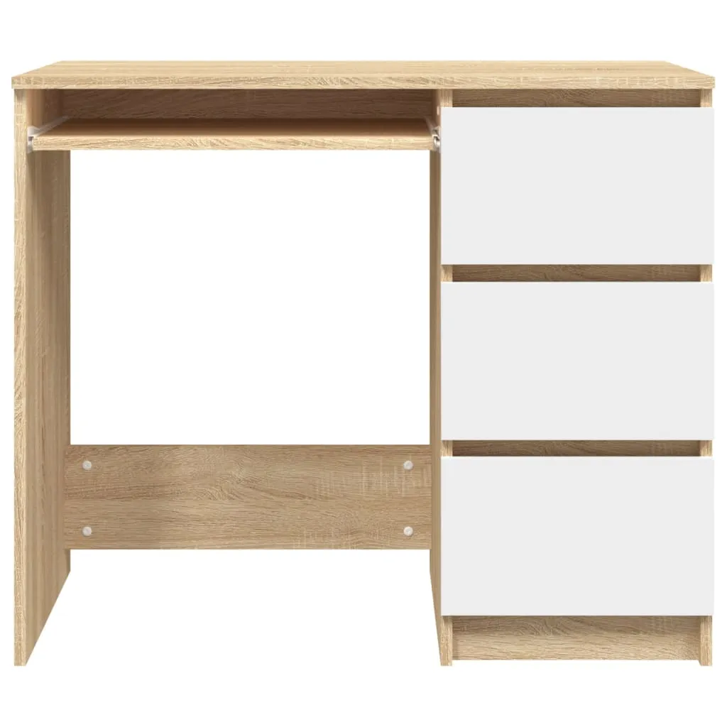 Desk White and Sonoma Oak 90x45x76 cm Engineered Wood