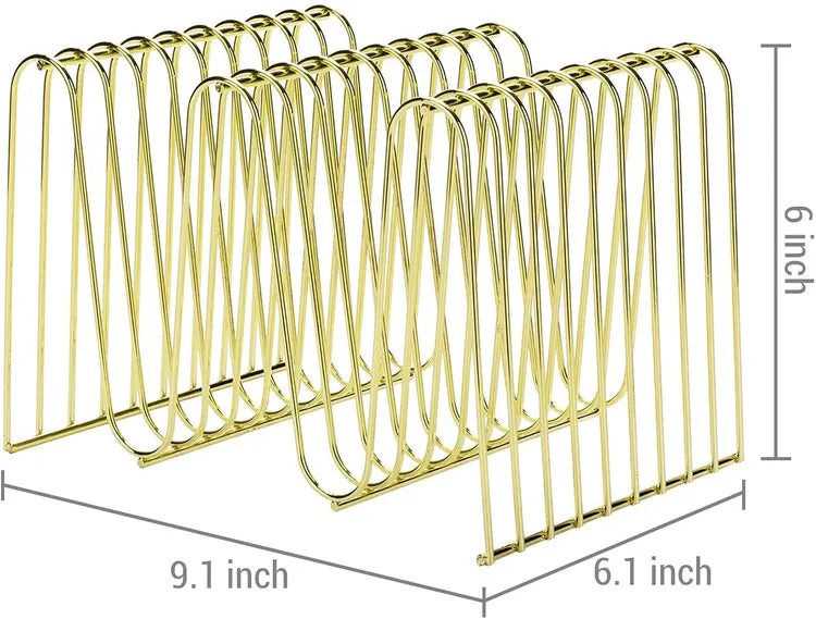 Desktop Brass Tone Metal Wire Arched Magazine Holder Rack