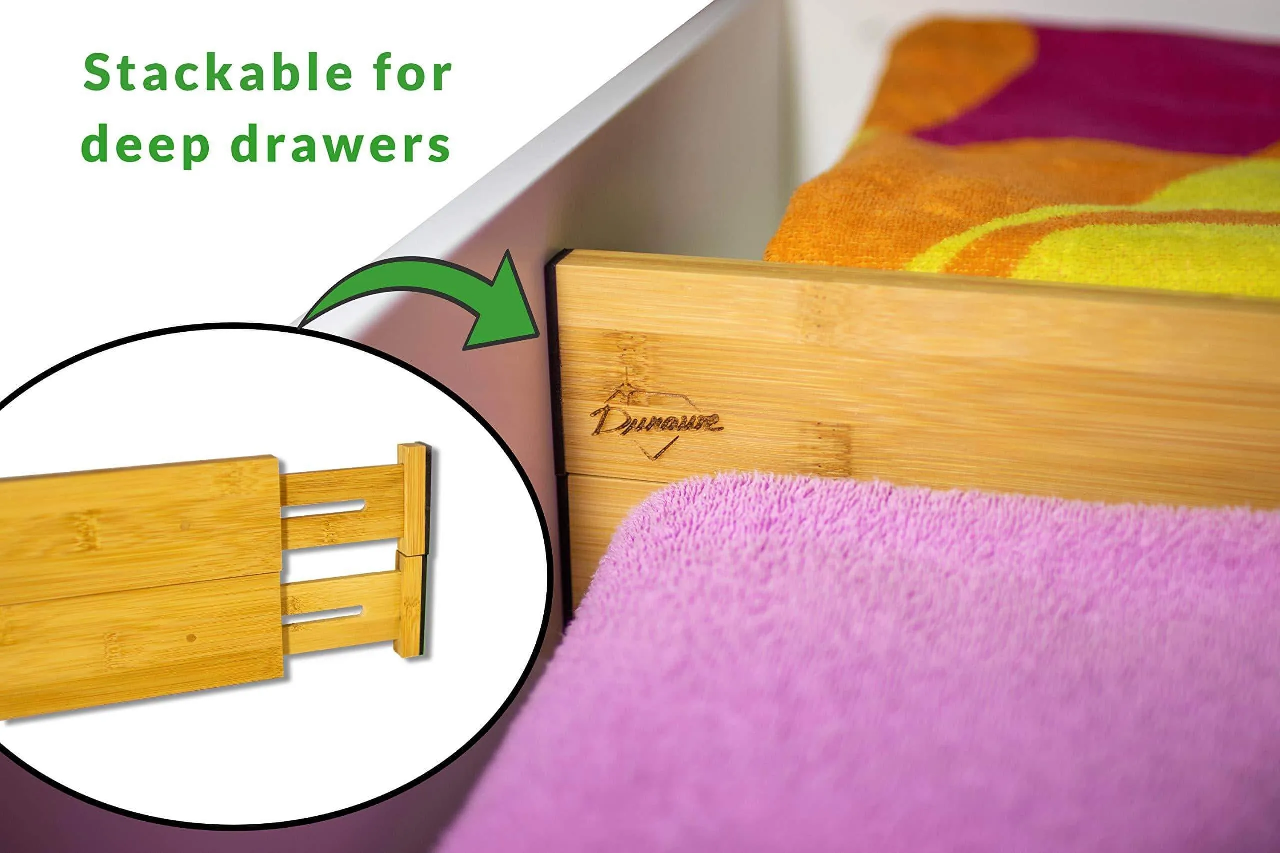Drawer Dividers Bamboo Kitchen Organizers Set of 6 - Spring Loaded Drawer Divider Adjustable & Expandable Drawer Organizer - Best for Kitchen, Bedroom, Dresser, Baby Drawers & Closet