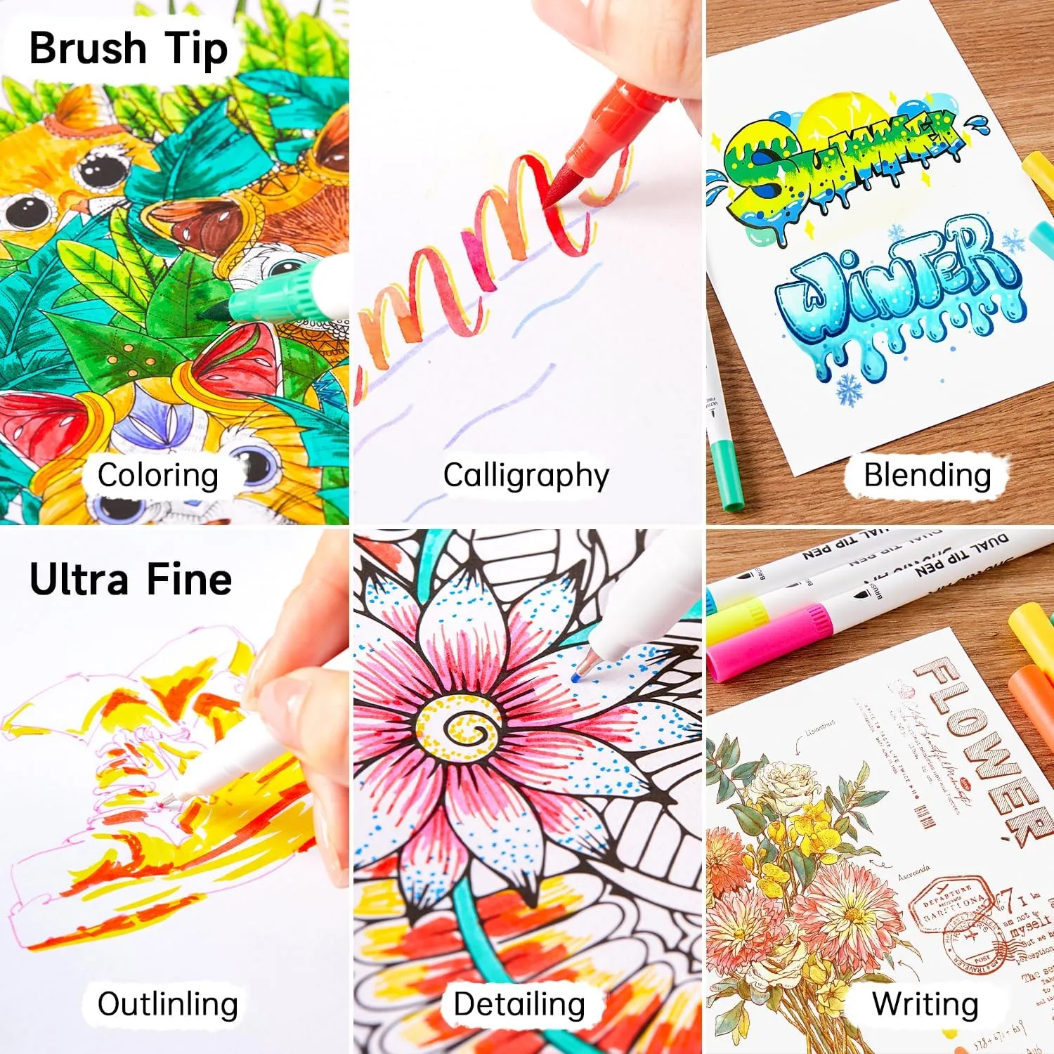 Dual Tip Brush Pens -  Set of 56
