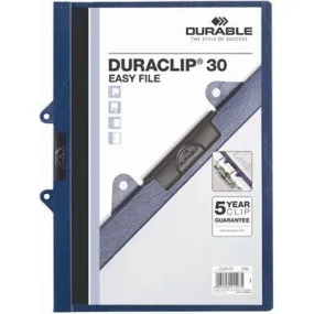 Durable Duraclip Easy File Document File With Binder Fitting 30 Sheet Capacity A4 Blue