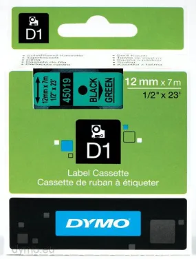 Dymo Labelling Tapes (12mmx7m) D1 Black Printing on Green lable -45019