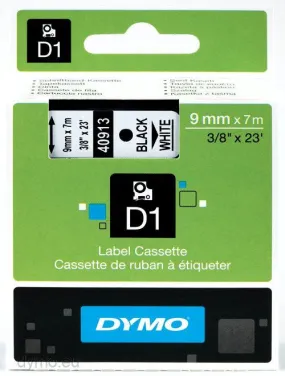Dymo Labelling Tapes (9mmx7m) D1 Black Printing on White lable -40913