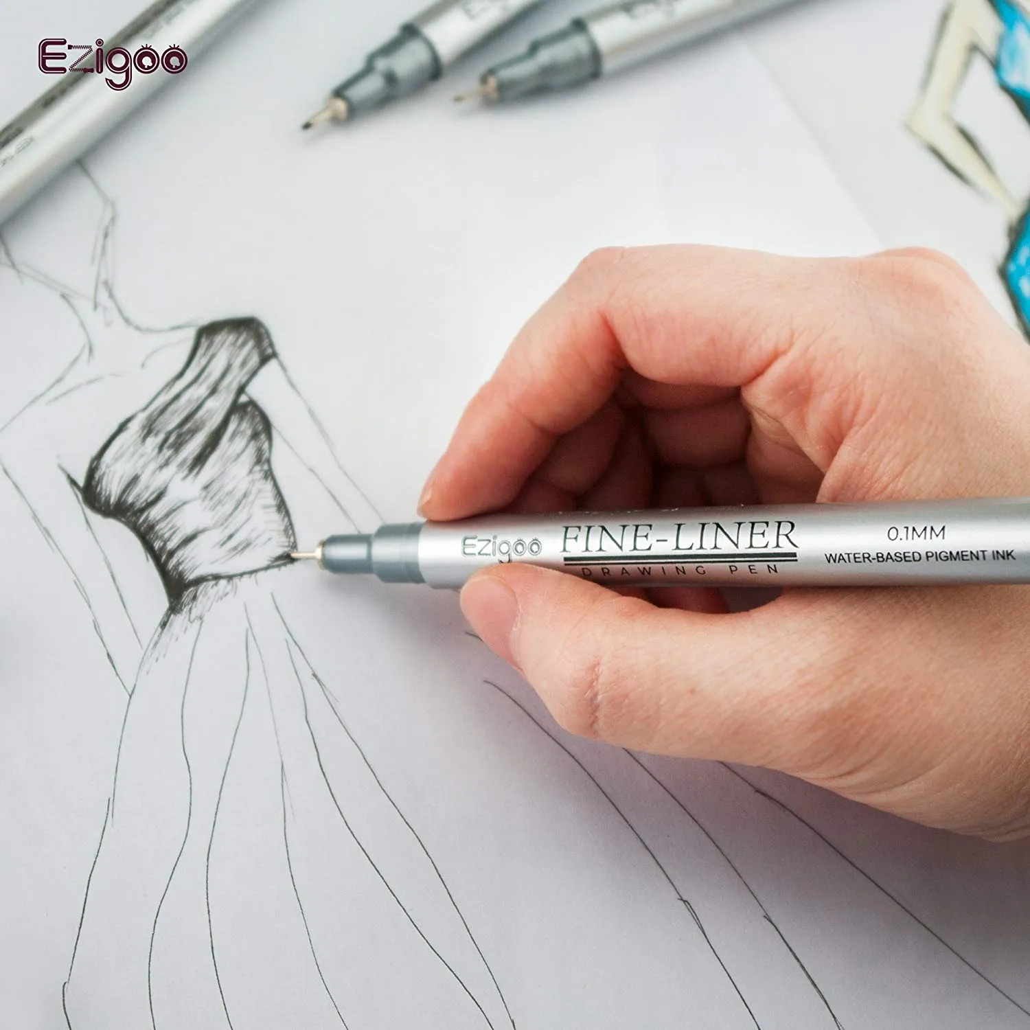 Ezigoo Black Fineliner Pens - Set of 6