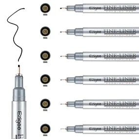 Ezigoo Black Fineliner Pens - Set of 6