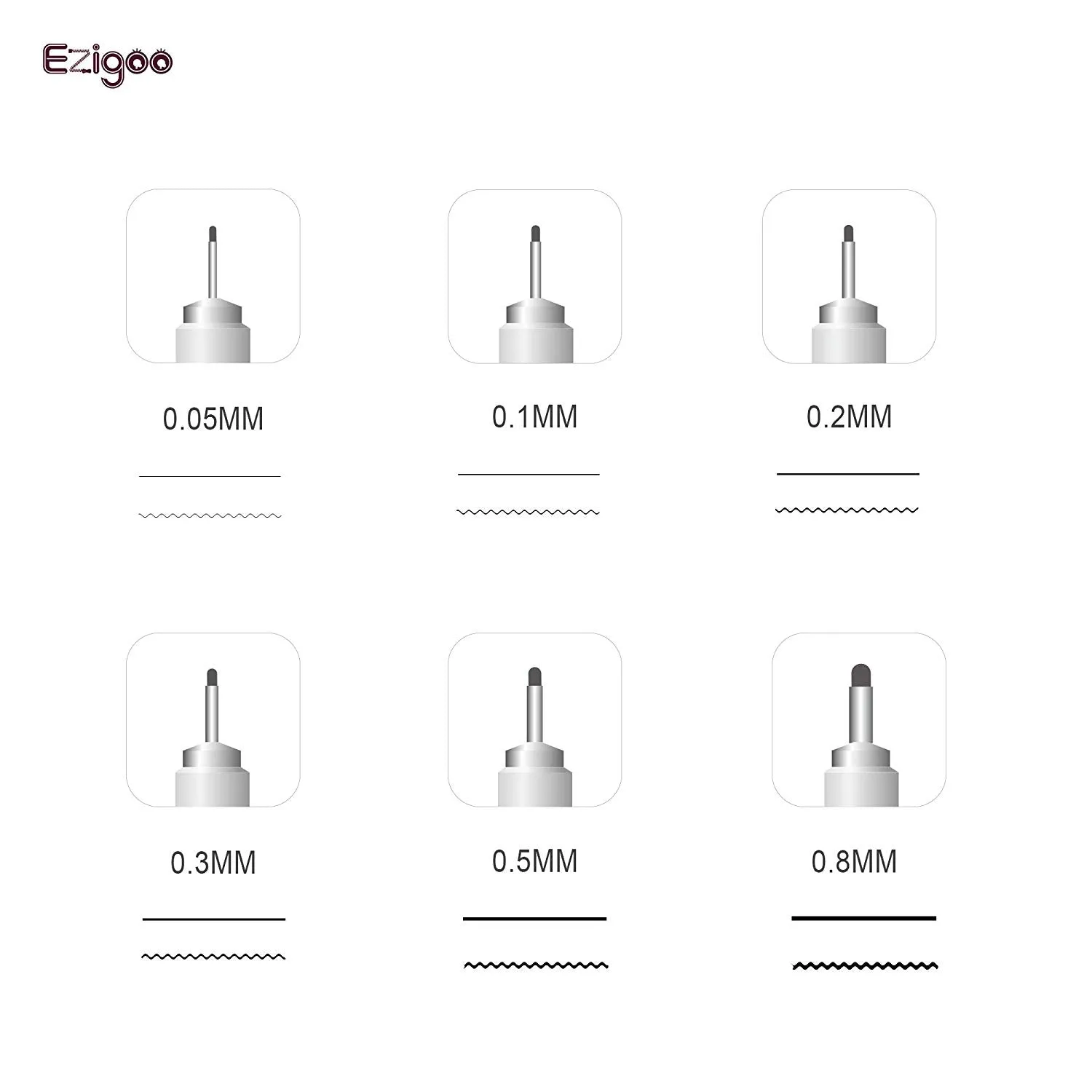 Ezigoo Black Fineliner Pens - Set of 6
