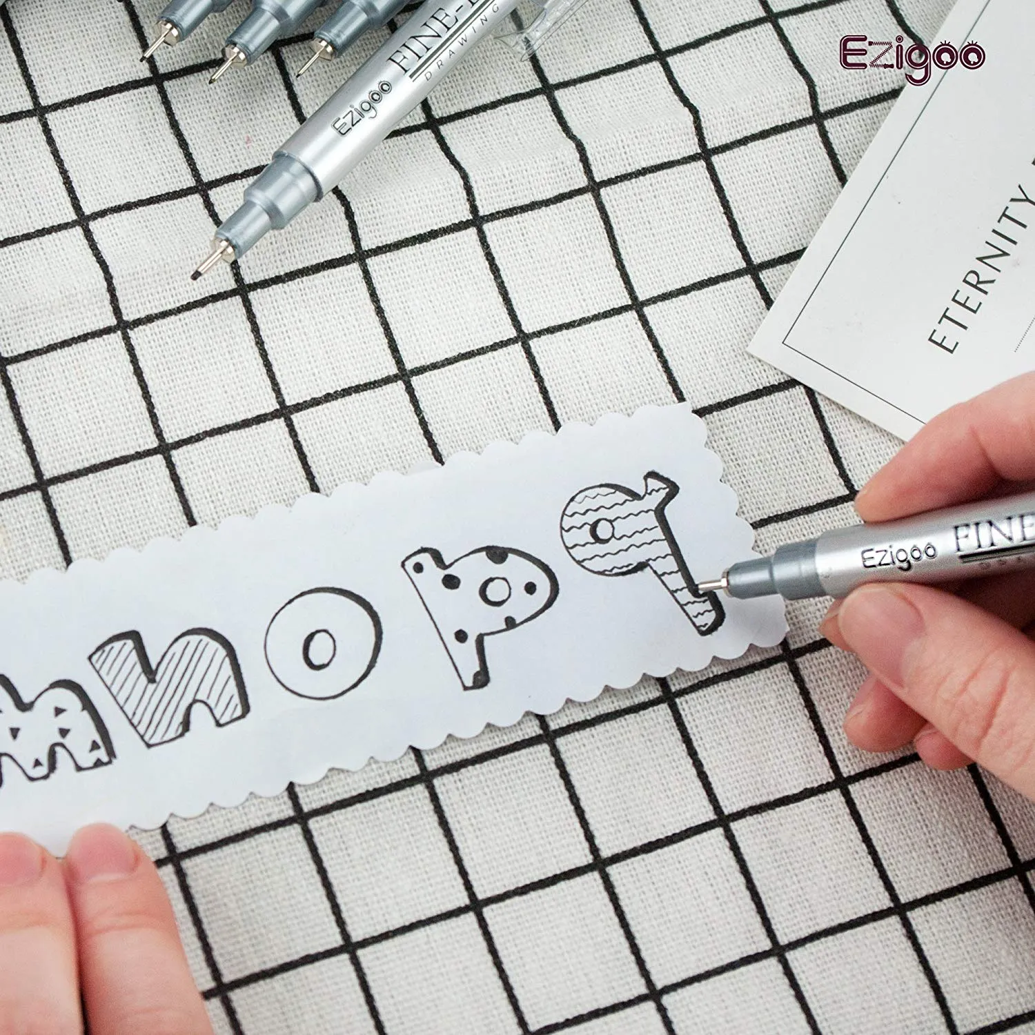 Ezigoo Black Fineliner Pens - Set of 6