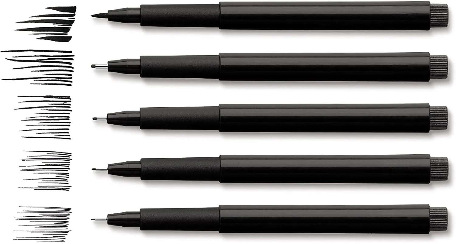 FABER-CASTELL PITT Artist Drawing Ink Pen Black Wallet of 4 (Asst Line Widths)