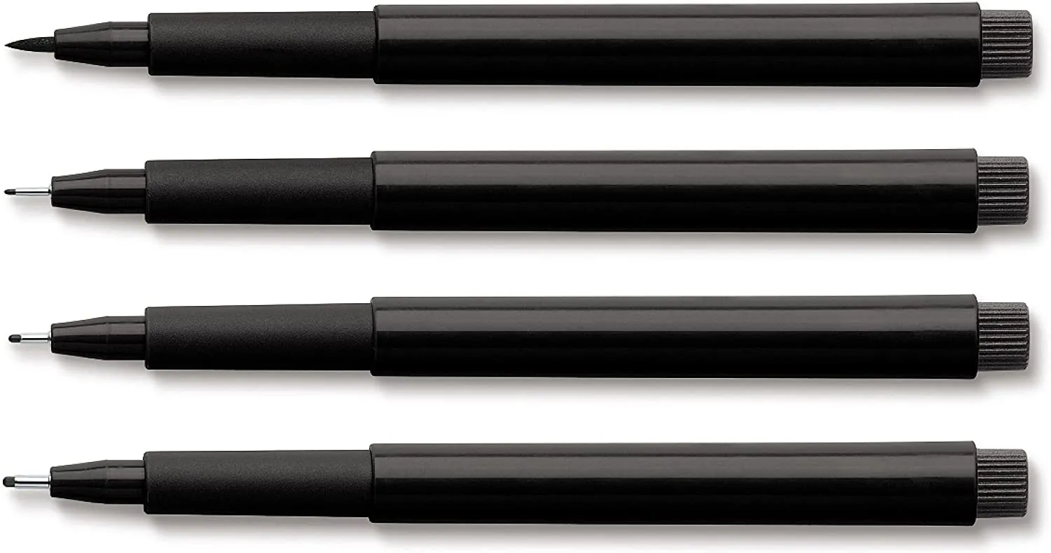 FABER-CASTELL PITT Artist Drawing Ink Pen Black Wallet of 4 (Asst Line Widths)