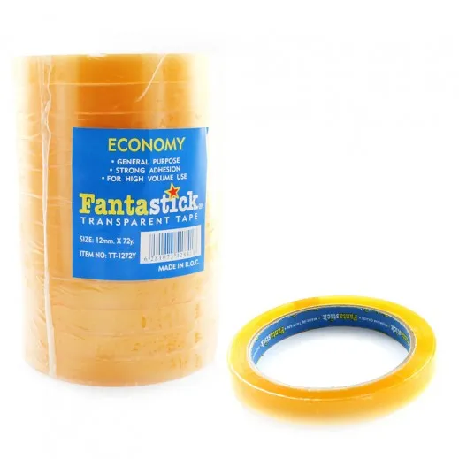 Fantastick Stationery Tape 1/2" X 72yds Yellow Pack of 12rolls