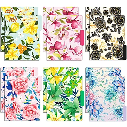 Floral Decorative File Folders, 1/3 Cut Tabs,, Letter Size for Office, School and Home, Set of 12