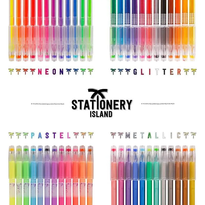 Gel Pens Pack Of 48 | Pastel, Glitter, Metallic & Neon Colours