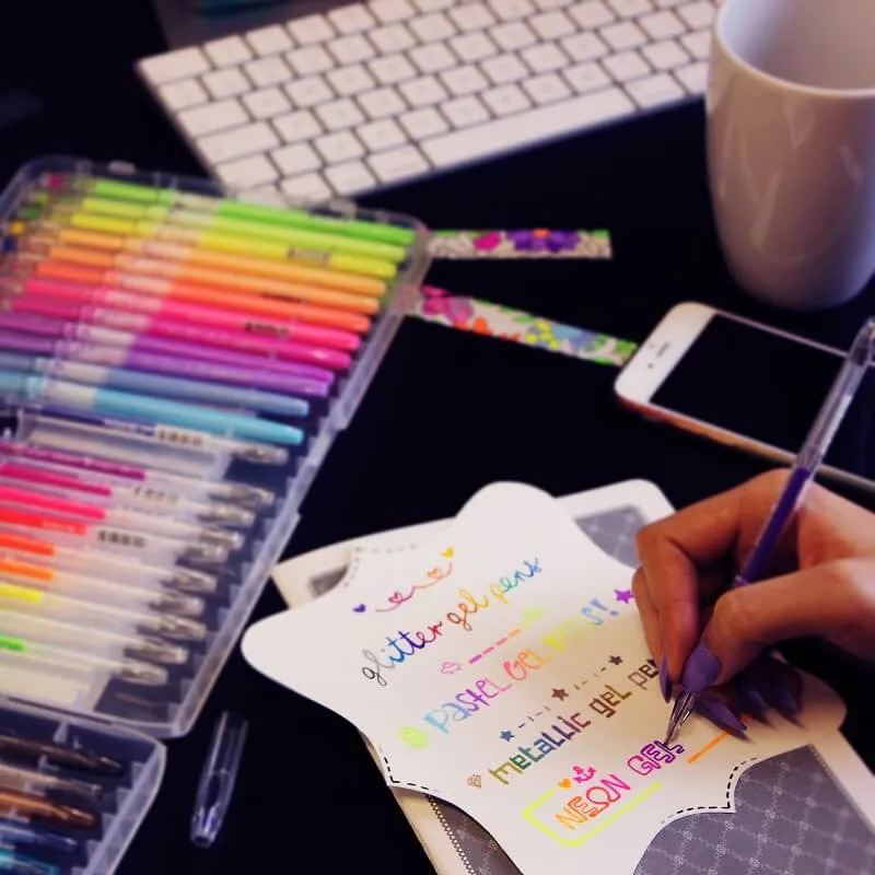 Gel Pens Pack Of 48 | Pastel, Glitter, Metallic & Neon Colours