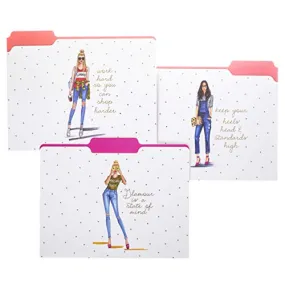 Glamorous School DIvas File Folder Set w/Gold Foil Go-Getter Motivational Messages  (Set of 9)