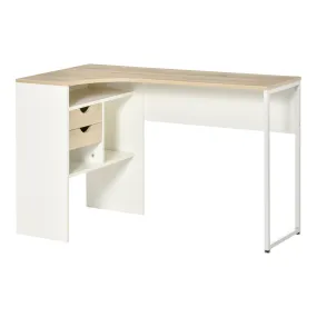 HOMCOM L-Shaped Corner Computer Desk with Storage, Drawers & Smooth Slide – Light Brown